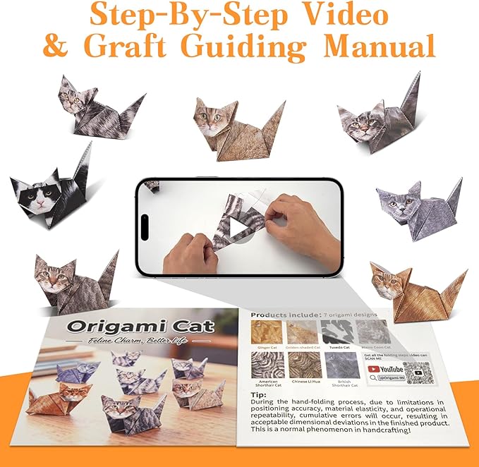 hapray 56 Sheets Origami Paper Cats with Guideing Manual & Video, Easy to Fold DIY Craft Kits for Adults, Origami Kit for Kids Ages 8-12, Fun Craft Desk Decoration & Creative Gifts for Cat Lovers