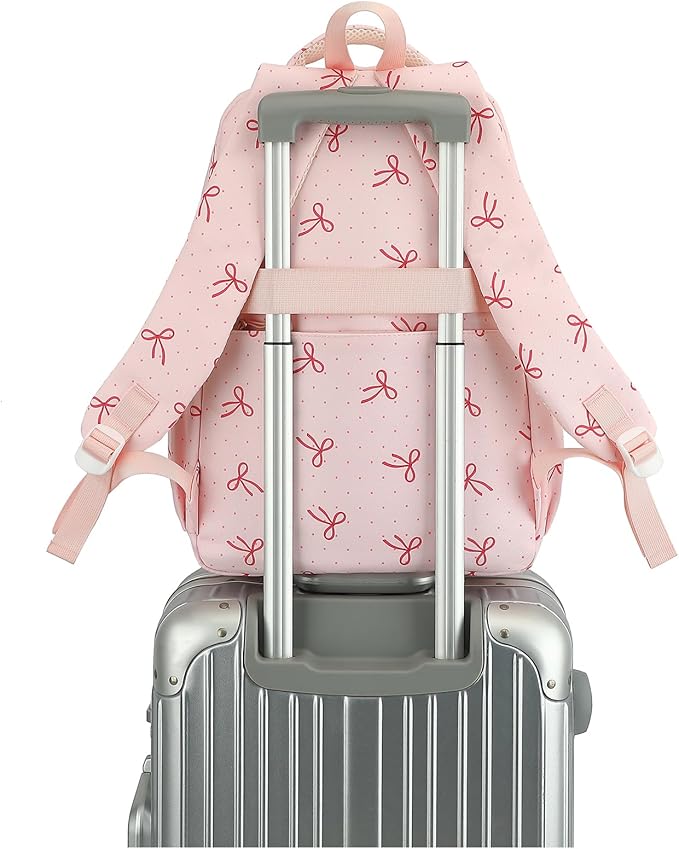 Phaoullzon Girls School Coquette Backpack for Teen Kawaii Bows Bookbag College Daypack,Pink Bow