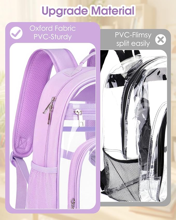 Soimeat Clear Backpack for Girls Boys - Kids Clear Bookbag - Fabric & PVC Transparent Backpacks for Elementary School, Purple