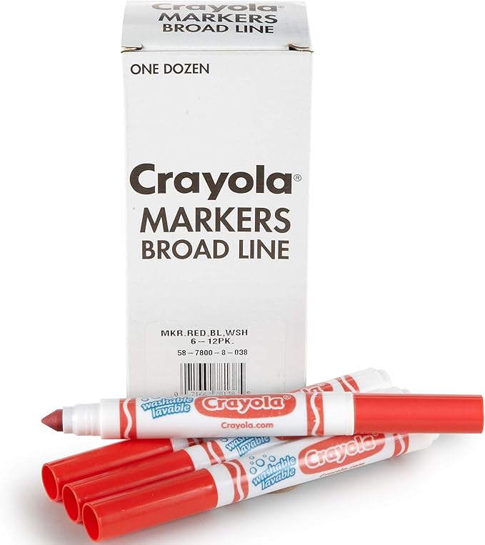 Crayola Washable Markers for Kids - Red (12ct), Bulk Broad Line Markers for School, Classroom Essentials, Teacher Classroom Must Haves for Elementary School