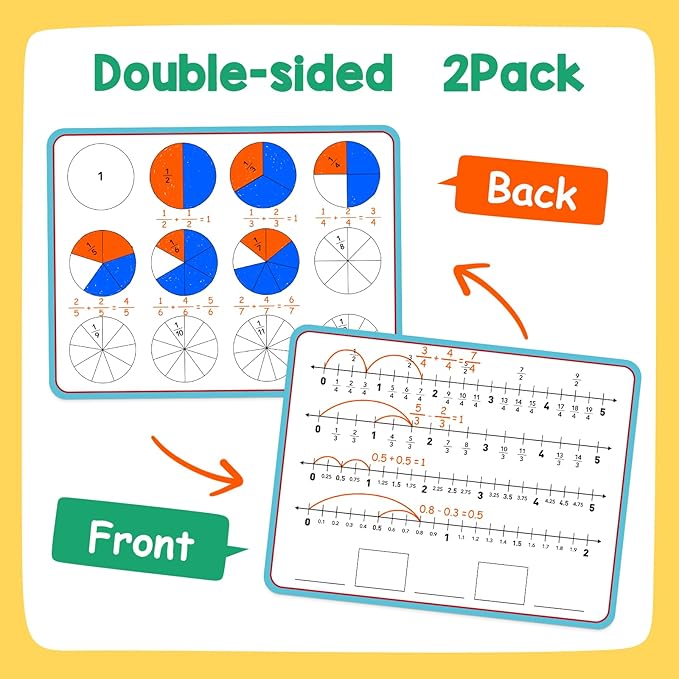 Aizweb 12 Pack Fraction Manipulatives Dry Erase Board,12"x9" Fraction Number Line Bars,Math Manipulatives Fraction Games Flash Cards for 4th-8th Grade Kids,Homeschool Classroom Teaching Supplies