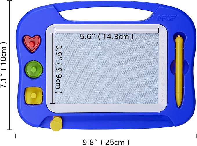 SGILE Toddler Toys for Kids, Magnetic Drawing Board for Birthday Gift, Toys for 1 2 3 Year Old Girls Boys, Etch & Sketch Pad with 3 Stamps, Learning and Educational, Standard 9.8" x 7.1", Blue