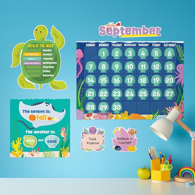 CTP Sea Friends Calendar Set Bulletin Board Set - Classroom, Homeschool (#10992 Creative Teaching Press)