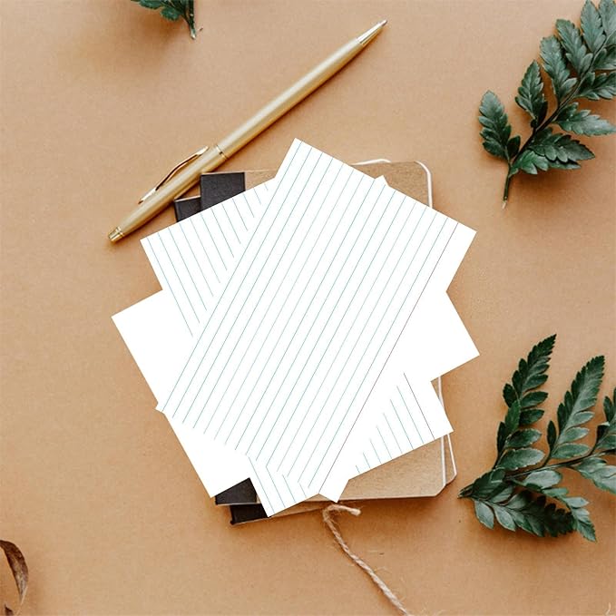 Pinovk 5x8 Index Cards, Ruled Front Blank Back, 100 White Heavyweight Cards, 160gsm Lined Note Cards for Study, Recipe, Cue Card and Office Use