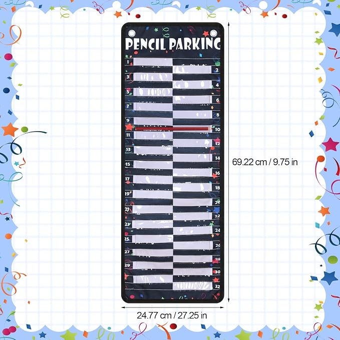 Sabary Pencil Parking Pocket for Classroom,Hanging Pencil Holder Wall Organization Numbered pencils Dispenser with Magnetic Strip Grommets for Back to School Student Essentials(Vivid)