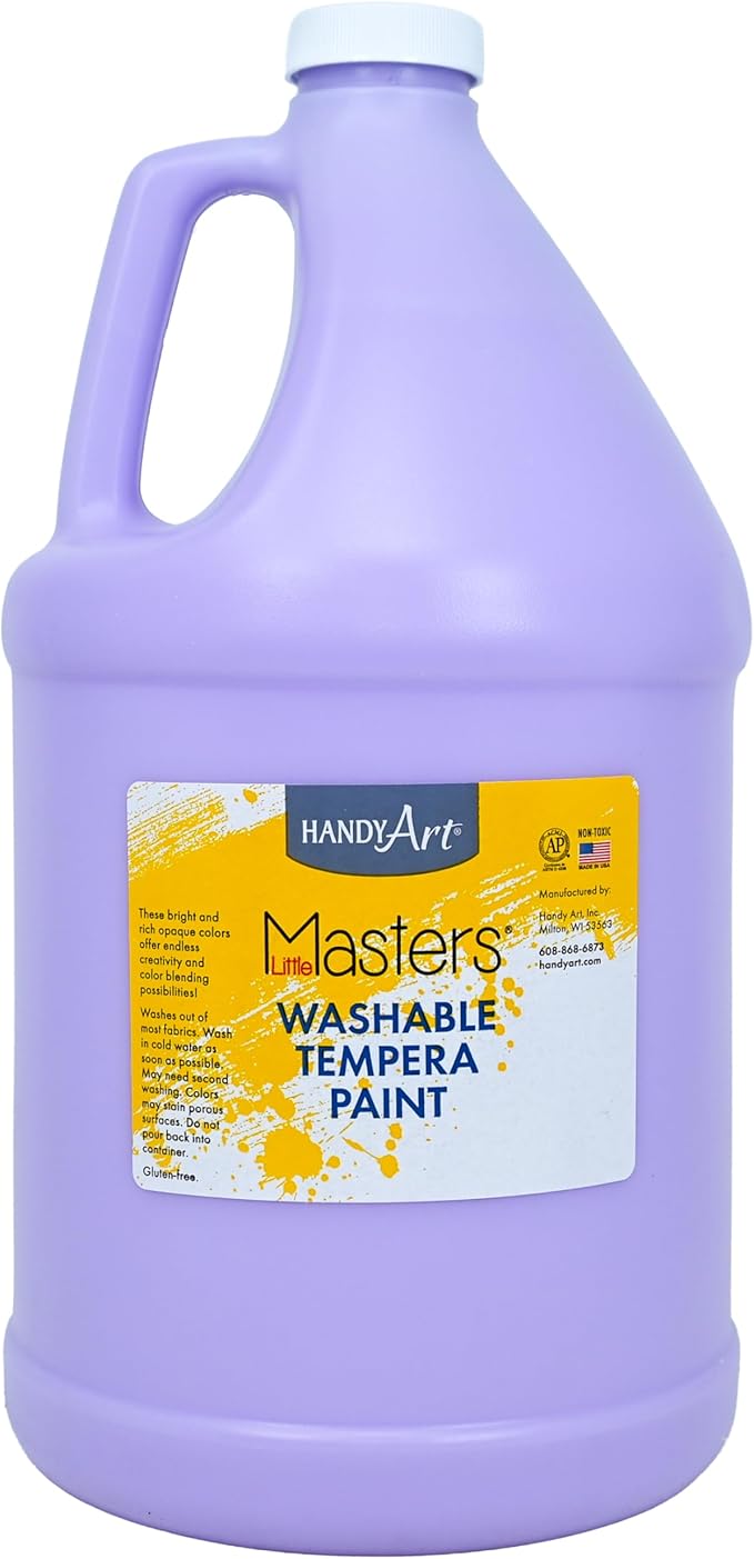 Handy Art Little Masters Washable Tempera Paint, Light Purple, Gallon 128 oz Bottle, Bright & Mixable, High Opacity, Washable Colors for Classroom, Students, Kids, Safe & Non-Toxic, Made in USA
