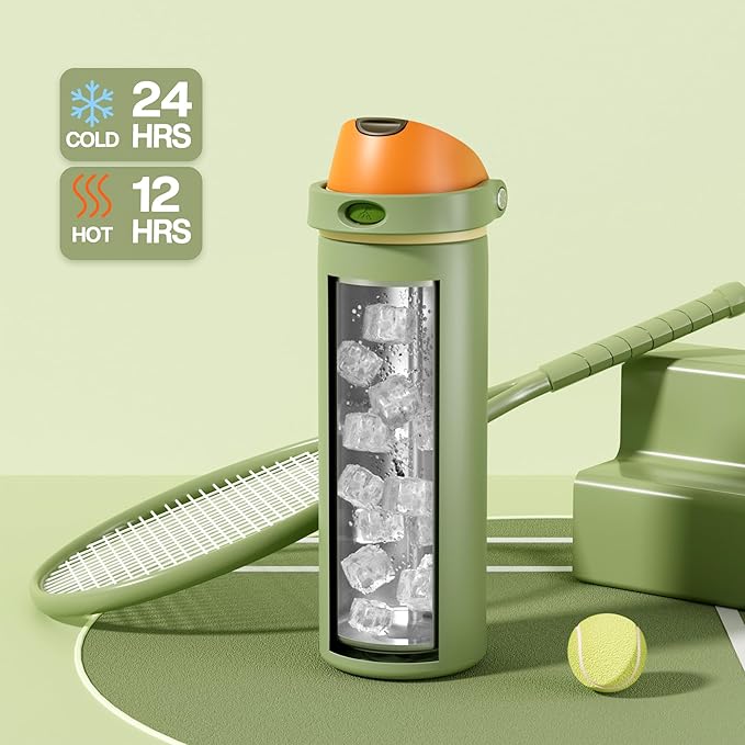 POWCAN 24 oz Metal Sports Water Bottle: 2-in-1 Push-Button Spout & Quick-Flip Straw, Leakproof, Cold 24 Hrs, Fits Car Cup Holder, Insulated Bottle for Hiking, Camping, School, Travel Gift (Olive Cool)