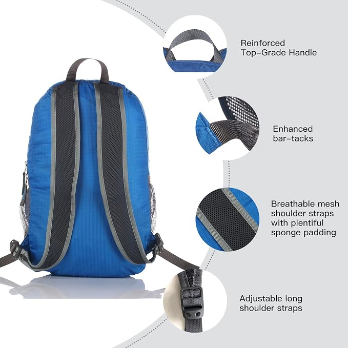 Outlander Packable Handy Lightweight Travel Hiking Backpack Daypack-Dark Blue