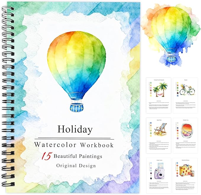 SLWBZ Watercolor Workbooks Coloring Book, Beginner Friendly Painting Kit, Detailed Steps, Creative Exploration Watercolor Book with Paint Set for Adults Teens (Holiday, Without Paint)