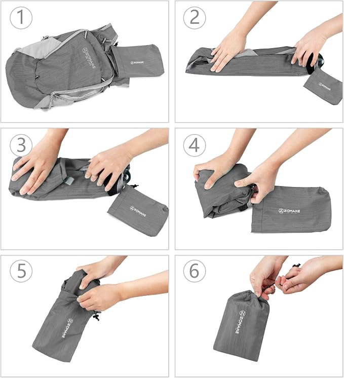 ZOMAKE Lightweight Packable Backpack, 18L Small Foldable Daypack for Hiking | Water Resistant Collapsible Backpacks for Women Men, Everyday Carry, Multi Compartment Storage, Adjustable Strap(Medium Grey)