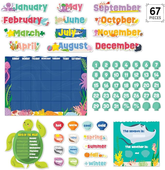 CTP Sea Friends Calendar Set Bulletin Board Set - Classroom, Homeschool (#10992 Creative Teaching Press)