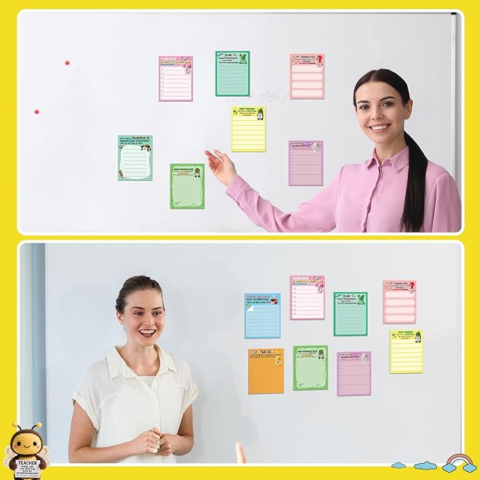 Pajean 12 Pcs End of Year Teacher Gifts Teacher Appreciation Notepad Gift Sets Lined Notepads to Do List Memo Notepads for Graduation Present Colored Cute Sticky Paper Notes Supplies(Punny Style)