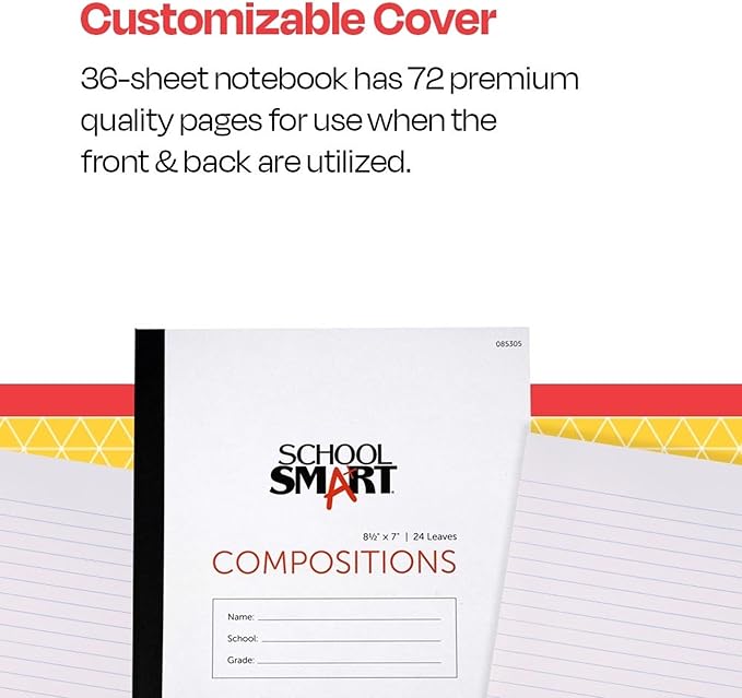 Roaring Spring School Smart Stitched Cover Composition Book - 8.5 x 7 Inches - 24 Sheets No Margin, Manila, 1 Count (Pack of 1)