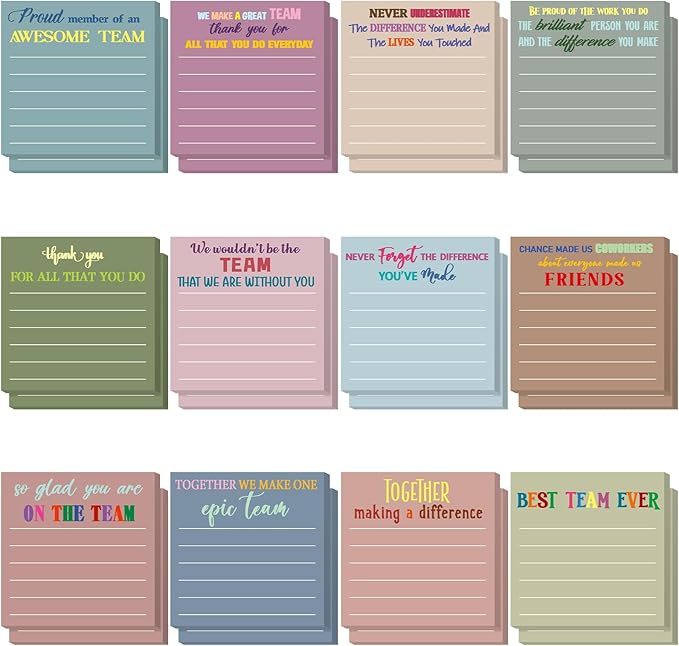 Yinder 24 Pcs Inspirational Sticky Notes Cute Motivational Sticky Notes Pad End of Year Employee Appreciation Gifts Bulk for Teacher Nurse Coworkers Office Supplies 3 x 3'' (Thank You,Morandi)