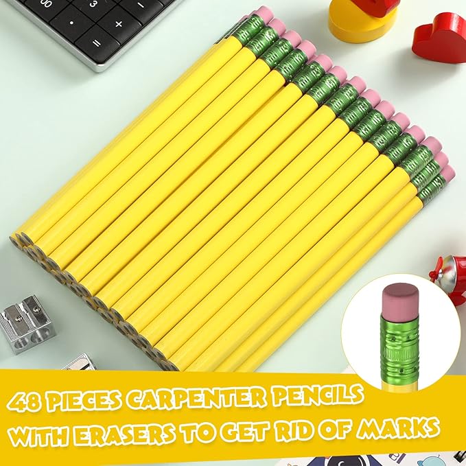 Fainne 48 Pcs Fat Pencils Jumbo Big Thick Large Pencils and 3 Pieces Sharpeners for Kids Beginners Preschoolers Kindergarten School Office Supplies(Yellow+Green,Round)