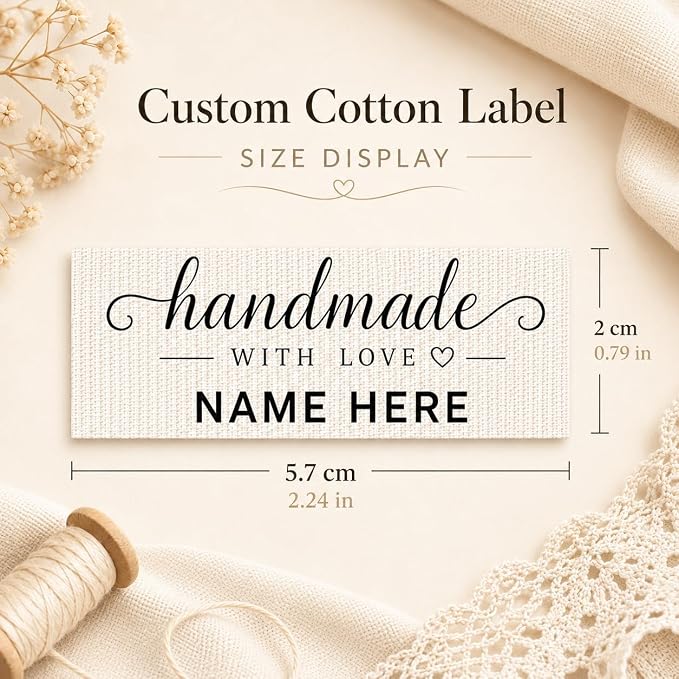 50-1000PCS Custom Fabric Labels, Personalized Sewing Labels for Handmade Items, Made with Love Sewing Labels, 20x57mm (A1)