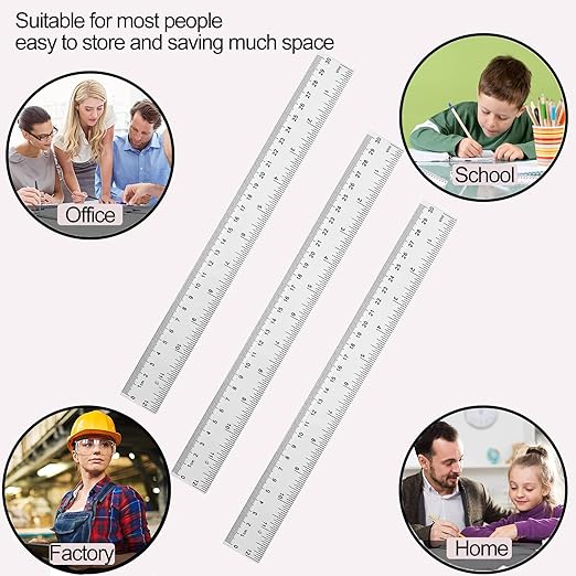 YYJ HOME Clear Plastic Ruler, 12 Inch, 3 Pack, Transparent, Acrylic, Plastic Construction