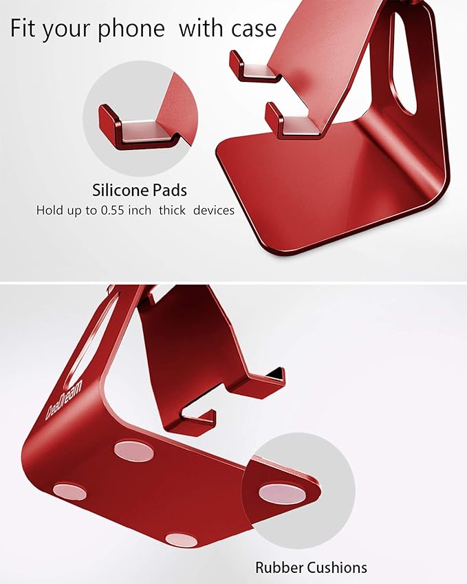 CreaDream Adjustable Cell Phone Stand, Phone Stand, Cradle, Dock, Holder, Aluminum Desktop Stand Compatible with Phone Xs Max Xr 8 7 6 6s Plus SE Charging, Accessories Desk,All Mobile Phones-Red