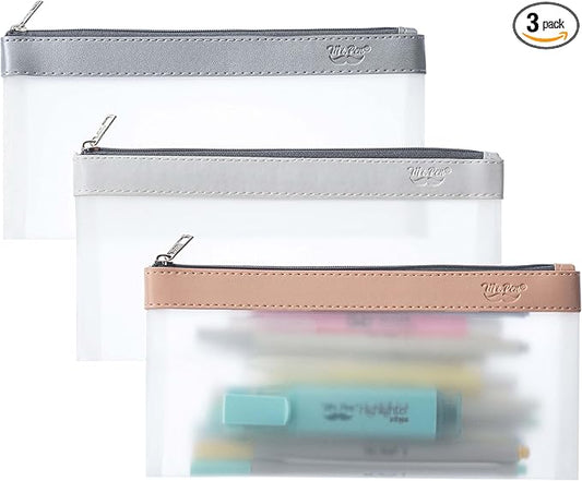 Mr. Pen- Clear Pencil Pouch, 8.50"x4.25", 3 Pack, Durable TPU Material, Medium Water-Resistant Pencil Bags with Smooth Zipper, Multipurpose Clear Pouch for Stationery, School, Office, Travel Supplies