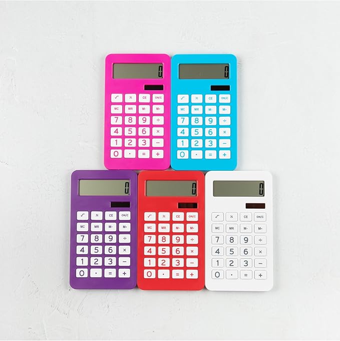 JAM PAPER Desktop Calculator - 10 Digit LCD Display - 3 3/4 x 6 3/4 Inches - Red - Bulk 10/Pack