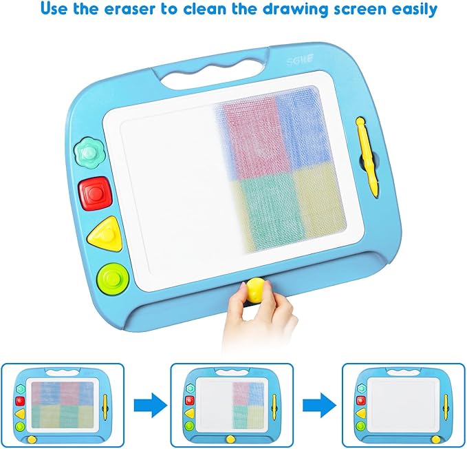 SGILE Toddler Toys for Kids, Large Magnetic Drawing Board for Birthday Gift, Toys for 1 2 3 4 Year Old Girls Boys, Etch & Sketch Pad with 4 Stamps, Learning and Educational, 16 ×13 in, Light Blue