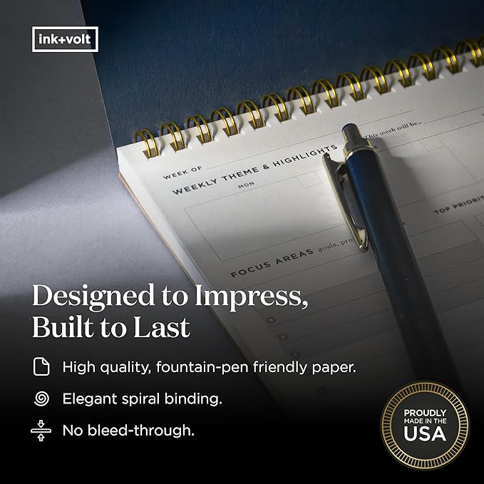 Ink+Volt Dashboard Spiral Deskpad | Undated Weekly Planner Notepad w/ 52 Undated Sheets, Premium Productivity Planner, Minimalist Weekly to do List for Work & Study | A4 Size, Navy - Made in the USA