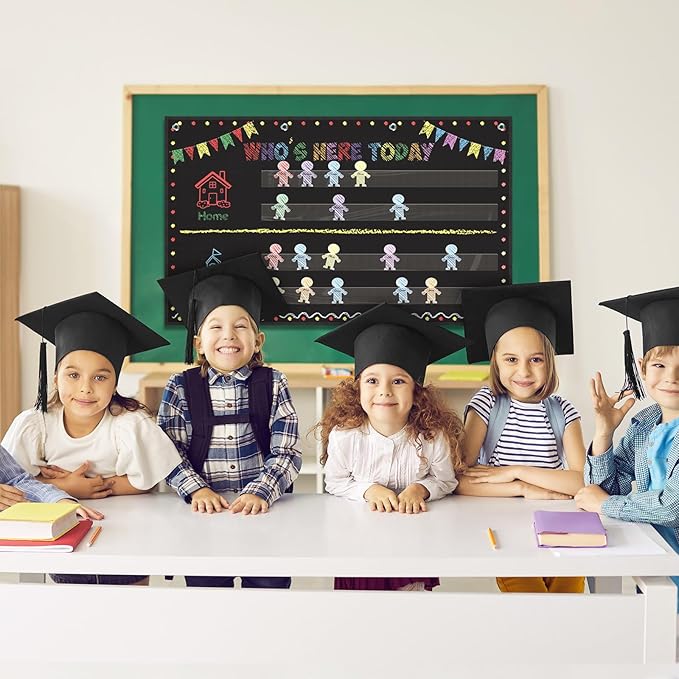Jetec Chalkboard Classroom Attendance Chart Helping Hands Pocket Chart with 54 People Cards, Kid's Daily Schedule, Preschool Organization Management for Teachers