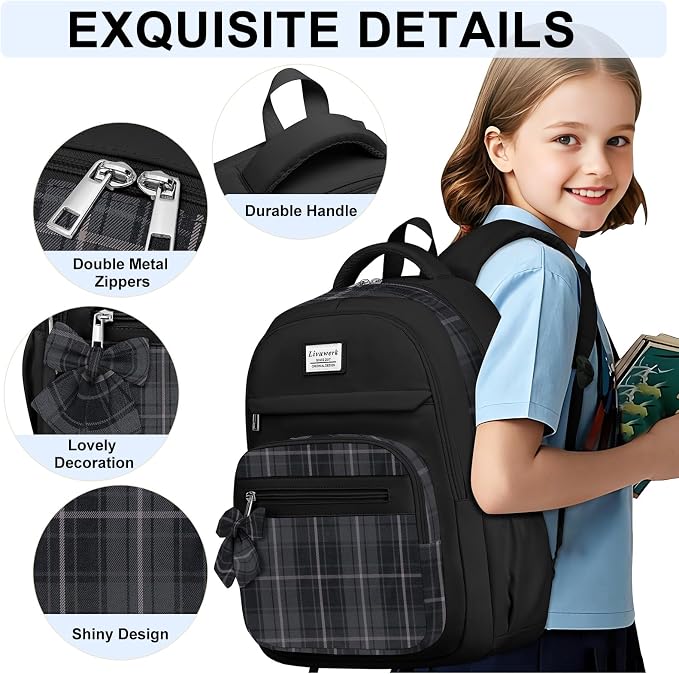 School Backpack for Teen Girls: Cute Bookbags Middle High School College Casual Back Pack 15.6 inch Laptop Backpacks Vintage Bags Women Travel Daypacks Mochilas Escolares Black