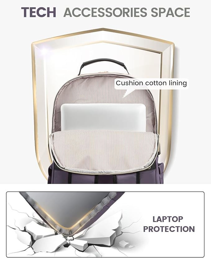 LOVEVOOK Laptop Backpack Purse for Women, Large Capacity Travel Business Computer Work Bag, Quilted Casual Nurse Backpack for Womens, Fit 15.6 Inch Laptop with USB Port, Purple Grey