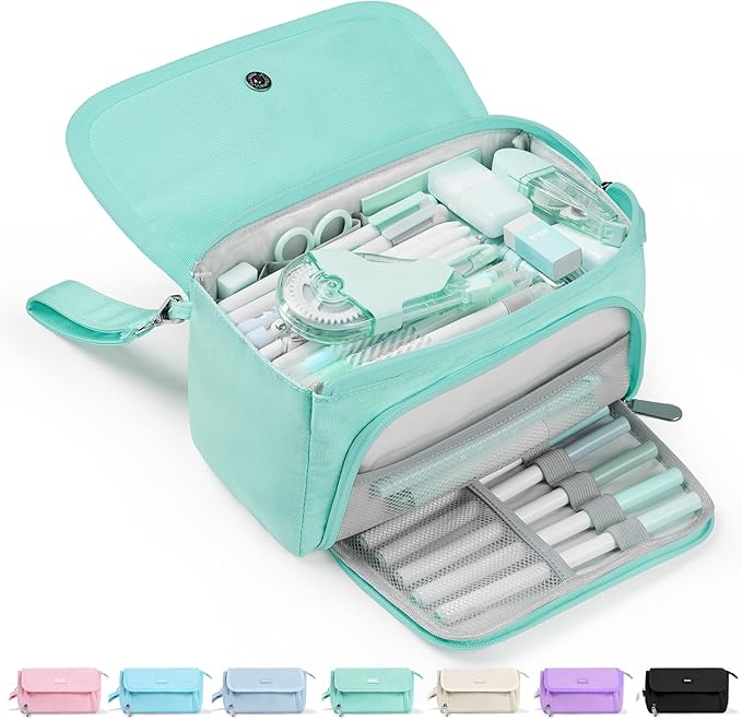 Sooez Super Large Pencil Case, Big Capacity Pencil Bag with 3 Compartments, can hold 100 pencils,Cute Pencil Pouch with Zipper,Portable Stationery Pen Bag, School Supplies For Teen Girls,Mint Green