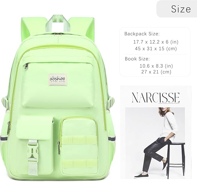 abshoo Big Student Laptop Backpack For College Women Middle High School Teen Girls Bookbag Travel Daypack (Greenyellow)