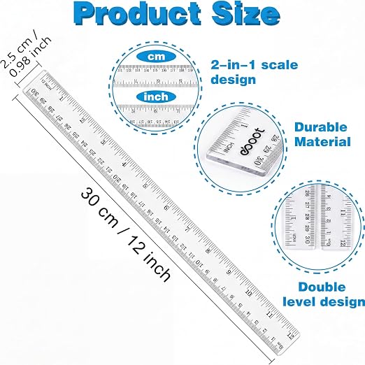 EBOOT 2 Pack Plastic Ruler Straight Ruler Plastic Measuring Tool for Student School Office(Clear,6 Inch,12 Inch Style)