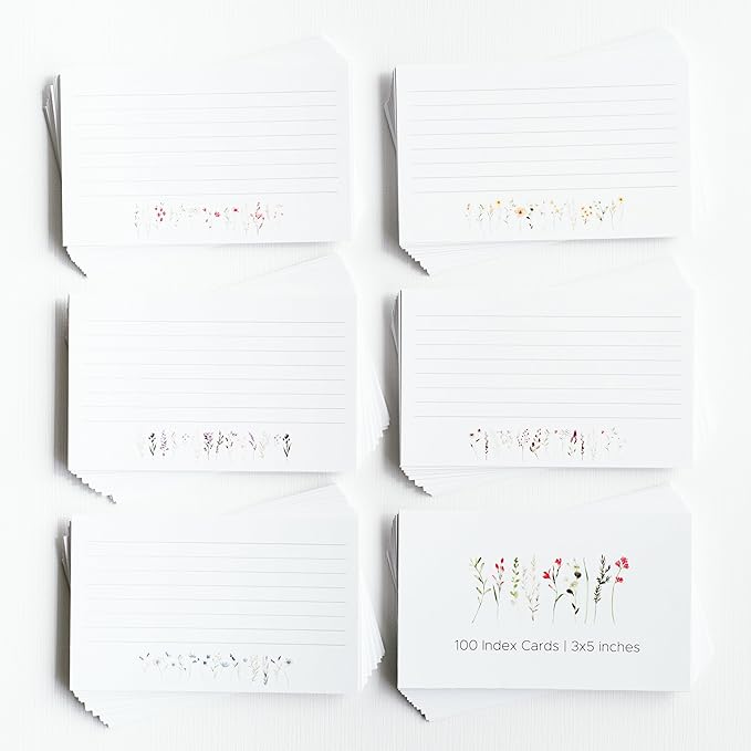 Wild Flower Index Cards by Pure Print and Design | Floral Flash Cards Perfect For Study Sessions & Learning | 100 Cards of Premium Quality with 5 Different Designs | Wild Flower | 3x5 inches