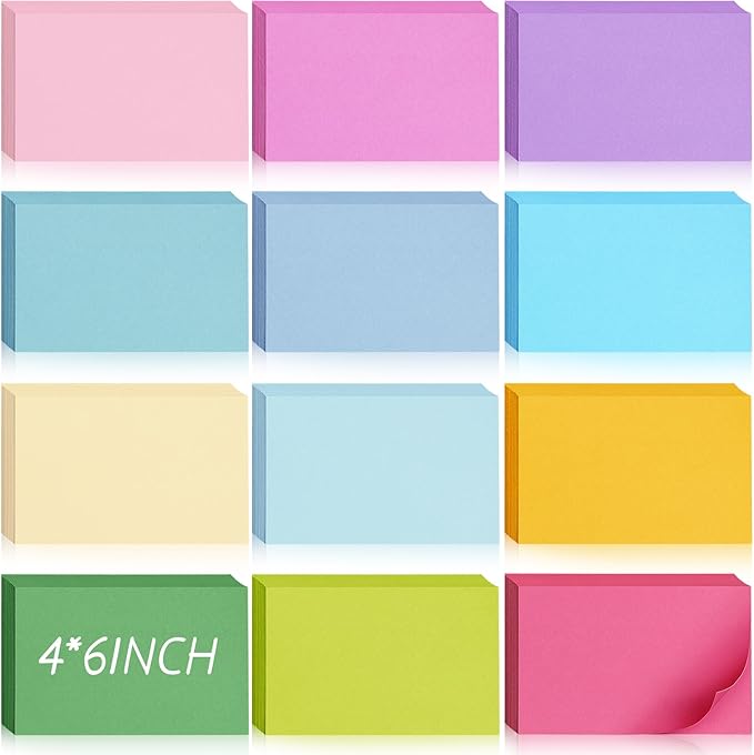 Ctosree 1440 Pcs Colored Index Card Blank Index Note Colored Flash Cards Blank Colorful Study Notecards Flashcards Memo Scratch Pad for Office School Supplies(4 x 6 Inch,Fresh Color)