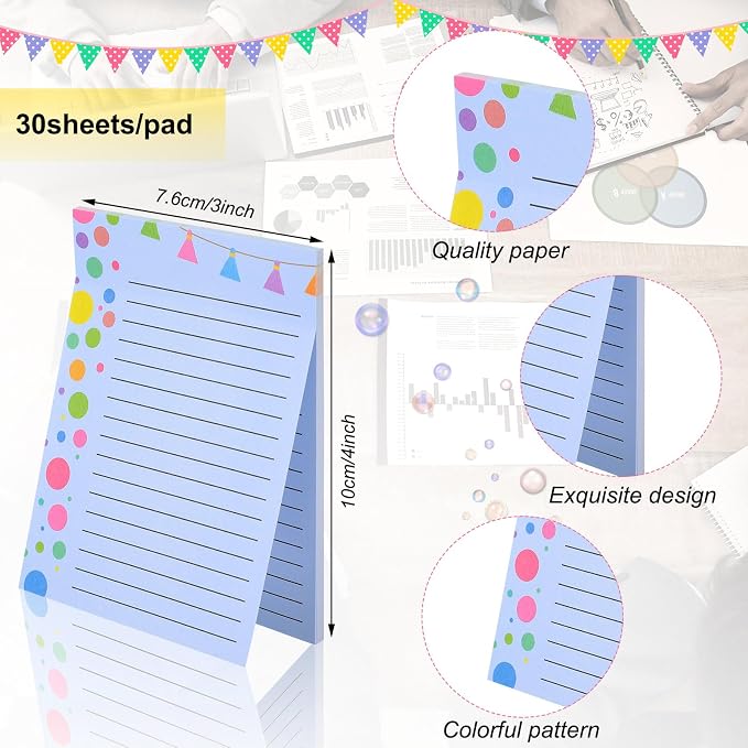 12 Pcs Confetti Small Note Pads Cute Lined Stick Pad 3 x 4 Inch Decorative Memo Colorful Teacher Notepad Shopping List Appreciation Gift for Office Student, Each with 30 Sheet