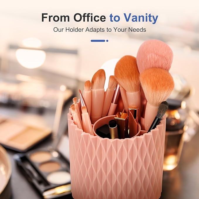 Pencil Holder - 360° Rotation, 5 Slot Desk Supplies For Women Office Aesthetic. Pencil Holder For Office&School, Desk Accessories(Pink)