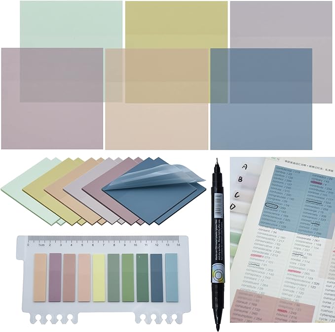 YOUDEFUL 800Pcs Transparent Sticky Notes, 3"x3" Clear Sticky Notes, Waterproof Translucent Sticky Note Pads for Books Annotation, Clear Post it Notes for Bible Study, School, Office（Morandi）