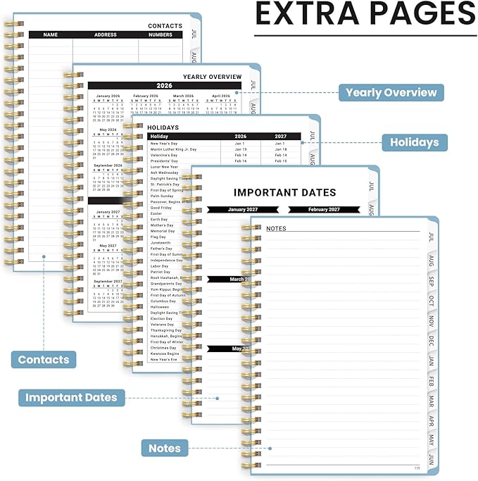Planner 2026-2027 for Women & Men, Academic Monthly and Weekly Calendar Planner, Jul 2026 - Jun 2027, A4 (8.5" x 11"), Teacher Student Planning Book with Tabs, Ideal for Office School Supplies - Baby Blue