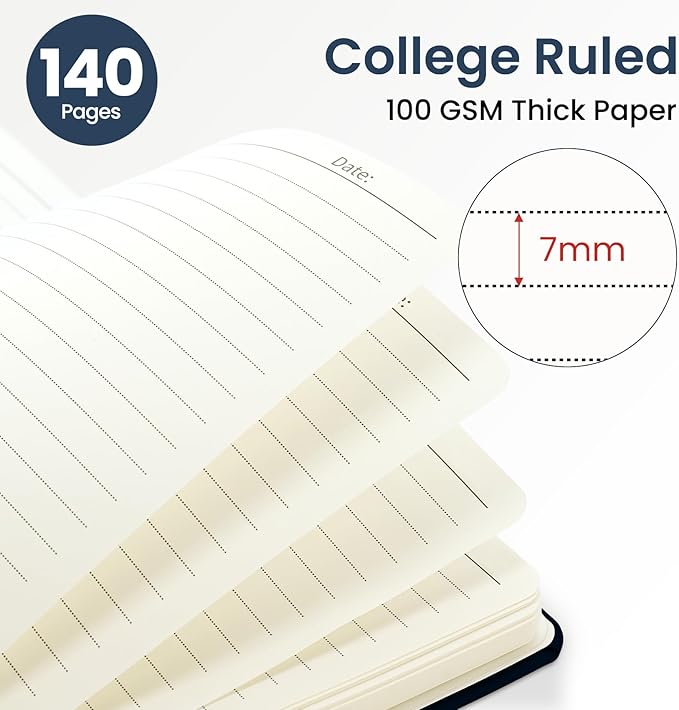ZOTIA Lined Spiral Journal for Women, A5 Cute Hardcover College Ruled Notebook for Work, School & Note Taking, Aesthetic Writing Journal, 140 Pages (5.8" x 8.3"), Blue Patchwork