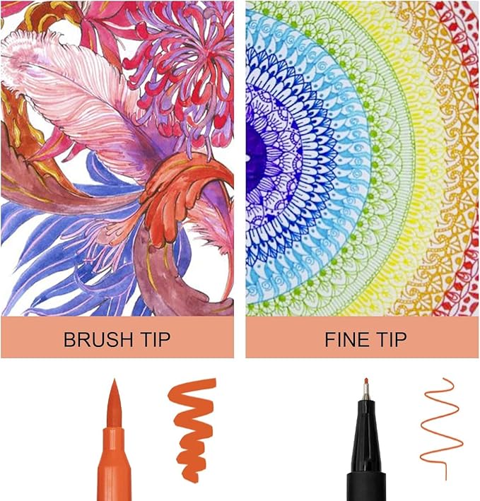Piochoo Markers,48 Colors Dual Brush Markers Pens, Double Tip Colored Pen for Adult Coloring Books Art Suppliers for Bullet Journaling, Drawing