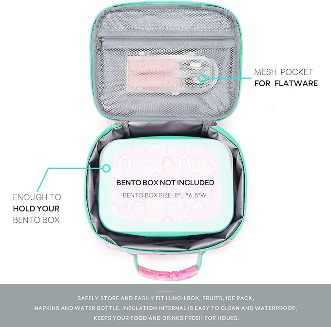 mibasies Kids Lunch Box for Girls Toddler, Insulated and Reusable Lunch Bag for School, Pink Rainbow
