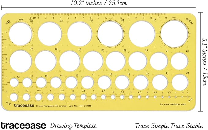 Traceease Geometric Drafting Circle Template Drawing Stencil, Designing Template Measuring Ruler