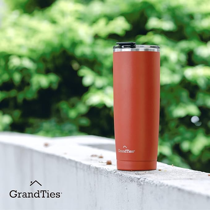 GRANDTIES Insulated Coffee Tumbler Cup w/Tritan Lid | Leak Proof, Reusable, Double Walled Vacuum Stainless Steel Water Bottle Travel Mug | Thermal Cups for Hot and Cold Drinks | 20oz | Cranberry
