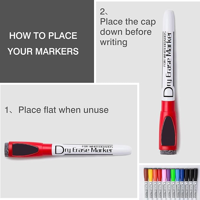 Volcanics Magnetic Dry Erase Markers With Eraser Cap Whiteboard Markers Low Odor Fine Tip Whiteboard Pens for Kids, Pack of 12, Purple