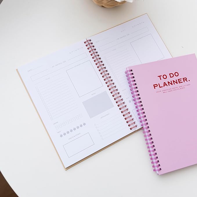 Undated Daily Planner, Spiral To Do Planner with Habit Tracker and Gratitude Journal, Hardcover Productivity Planner, 6.9 x 9.8 Inches, 120 Pages, 100 GSM Paper, Natural Beige