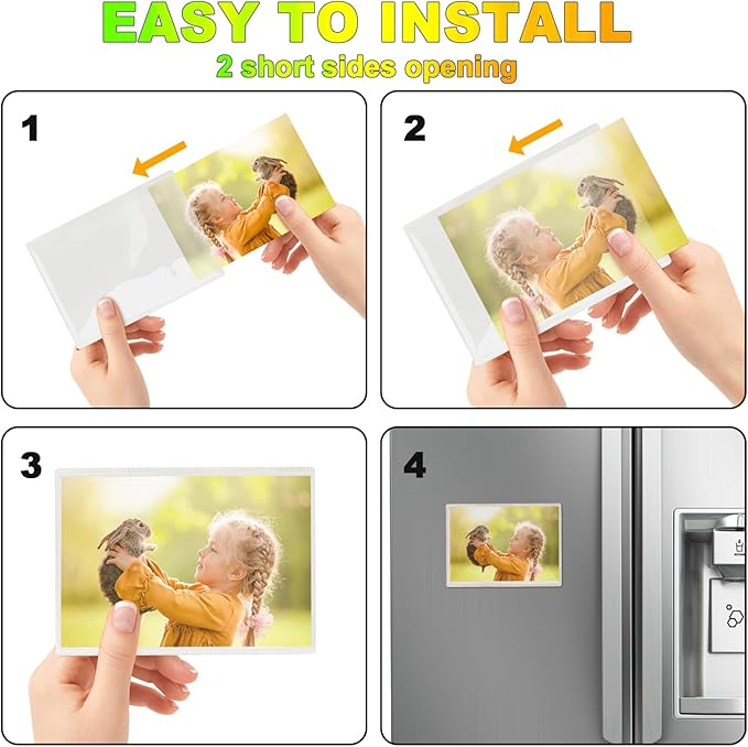 CHUNNIAO 24 Pack Picture Magnets for Refrigerator,More Solution Display Your Photos-12 Pieces Picture Fridge Frames and 12 Pieces Adhesive Magnetic Sheet