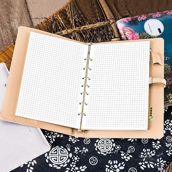 A5 Grid Refill Paper, 7-Hole Graph Paper, 100Sheets / 200Pages Loose-Leaf Grid Paper, 100gsm White Paper, 5.8" x 8.3 "