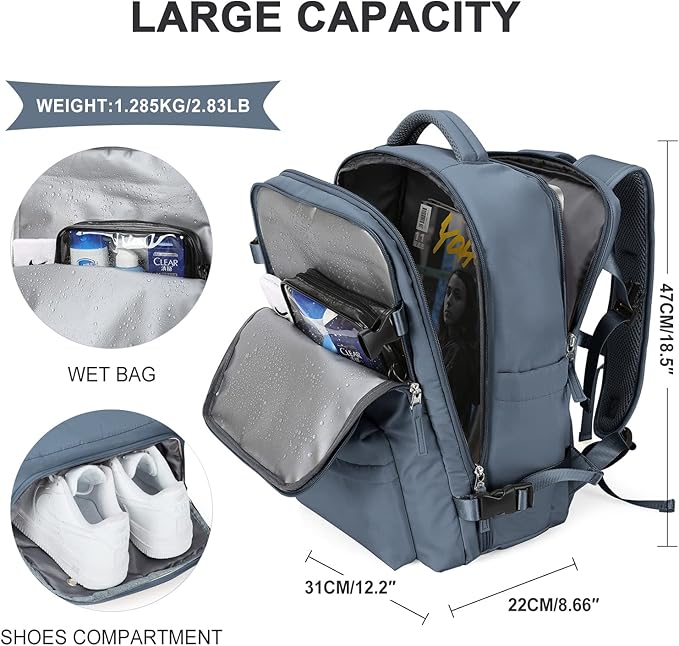 WONHOX Large Travel Backpack Carry on Flight Approved Laptop Work Business Backpack for Women Men Mochila de Viaje