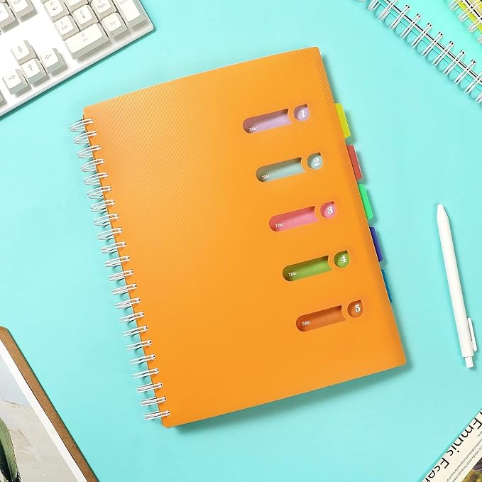 5 Subject Notebook 8.5 x 11 Large Spiral Notebook with Dividers 240 Pages Office Notebooks for Work Multi Subject Notebook with 5 Tabs Professional Organizer Notebooks for Note Taking School, Orange