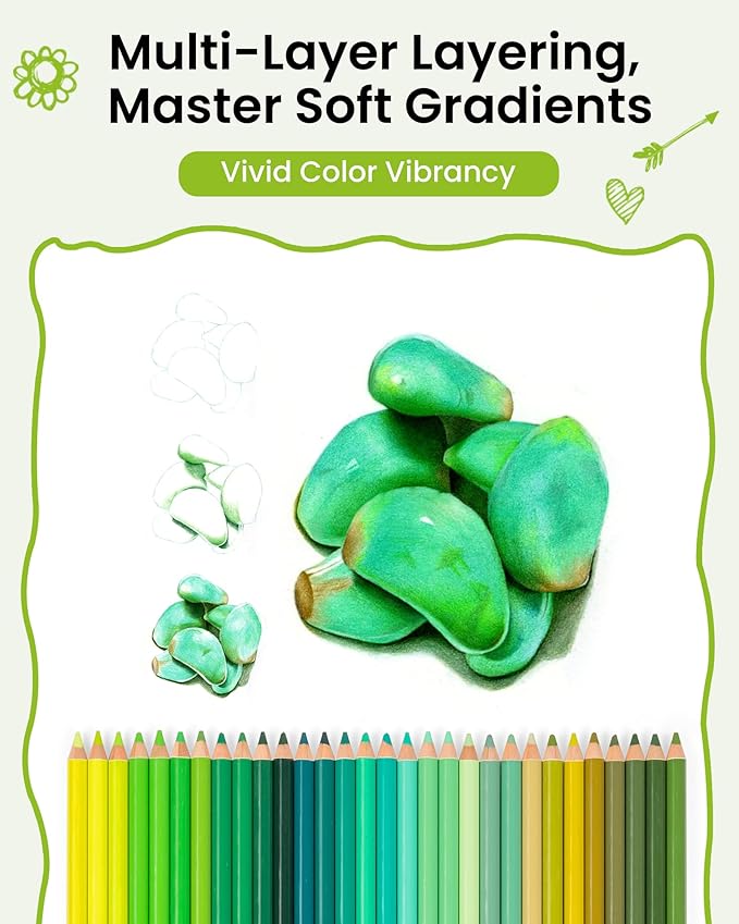 Woomer Premium Colored Pencils with Paper: 30 Forest Colors, 3.8mm Soft Core, High Color Payoff, Not Easy to Break with 20 Sheets of Durable Fine-grained Paper